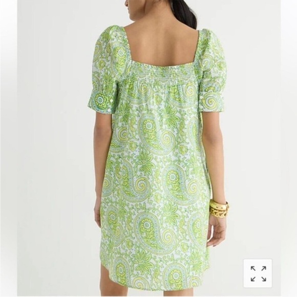 J Crew x SZ Blockprints Square Neck Puff Sleeve Mini Dress Green Sz M NEW BQ857 - Picture 3 of 16